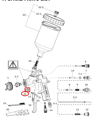 Схема запчастей Anest Iwata W-400, позиция 21 &mdash; уплотнитель иглы 93810620