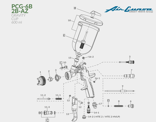 Схема запчастей Air Gunsa AZ3 HTE2 AV &mdash; узел регулятора воздуха (поз. 14-1), каталог производителя