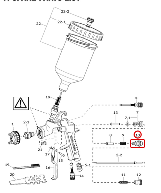 Схема запчастей Anest Iwata W-400, позиция 10 &mdash; седло регулятора подачи 93844532