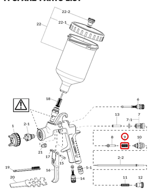 Схема запчастей Anest Iwata W-400, позиция 9 &mdash; пружина воздушного клапана 03719530