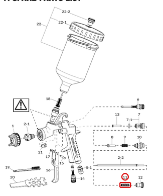 Схема запчастей Anest Iwata W-400, позиция 11 &mdash; пружина иглы 03593530