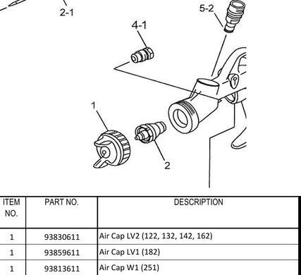 Схема запчастей Anest Iwata W-400: позиция 1 &mdash; воздушная головка W1 (93813611)