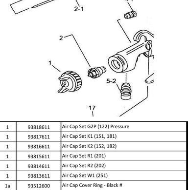 Схема запчастей Anest Iwata W-200: позиция 1 &mdash; воздушная головка R2 (93814611)