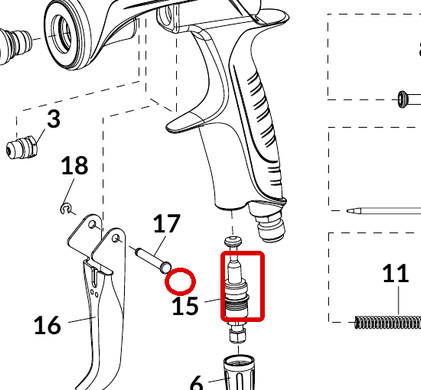 Механизм регулировки воздуха Anest Iwata WS-400 SR2, LS-400 SR2, оригинал 93008872 &mdash; позиция 15 на схеме