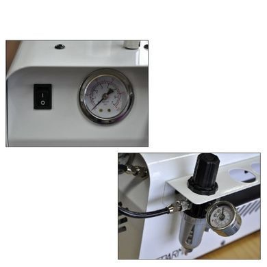 Sparmax TC-501ast &mdash; крупным планом манометр, выключатель и регулятор давления с влагоотделителем