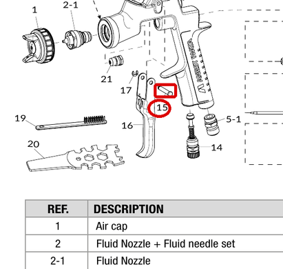 Штифт (ось) курка Anest Iwata W-400, LPH-400, оригинал 03667360 &mdash; позиция 15 на схеме